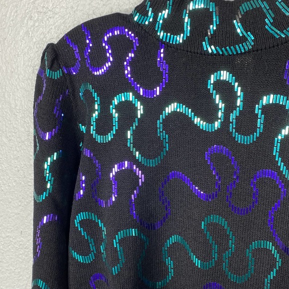 St. John Neiman Marcus Top Size 8 Womens Black with Purple Teal Sequin - Picture 6 of 11